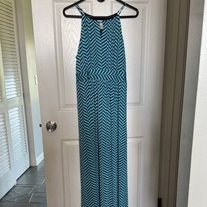 LOFT Teal and Navy Chevron Maxi Dress